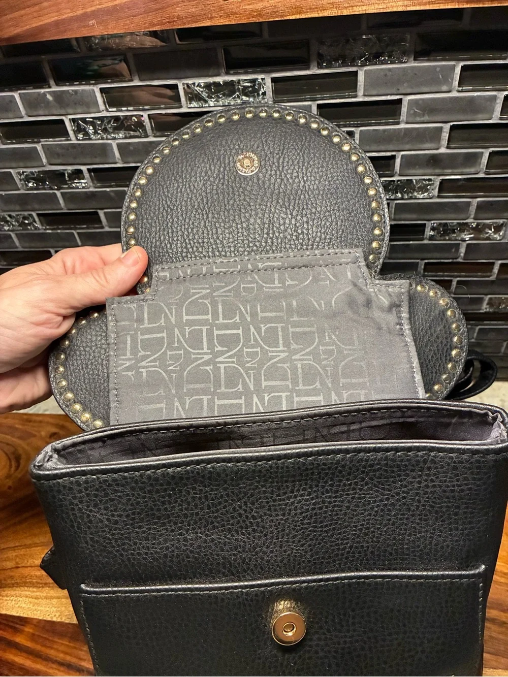 Danielle Nicole Black Leather Mickey Ear Backpack - Picture 5 of 11